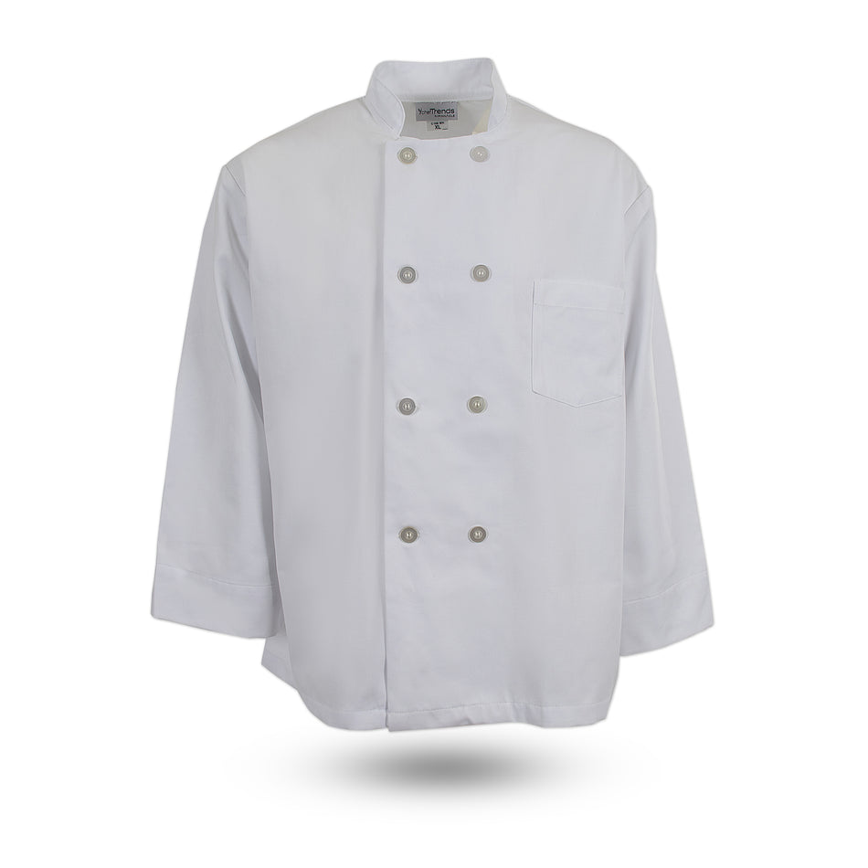 Full-Sleeve Basic Plastic Button Chef Coat, No Arm Pocket, C108