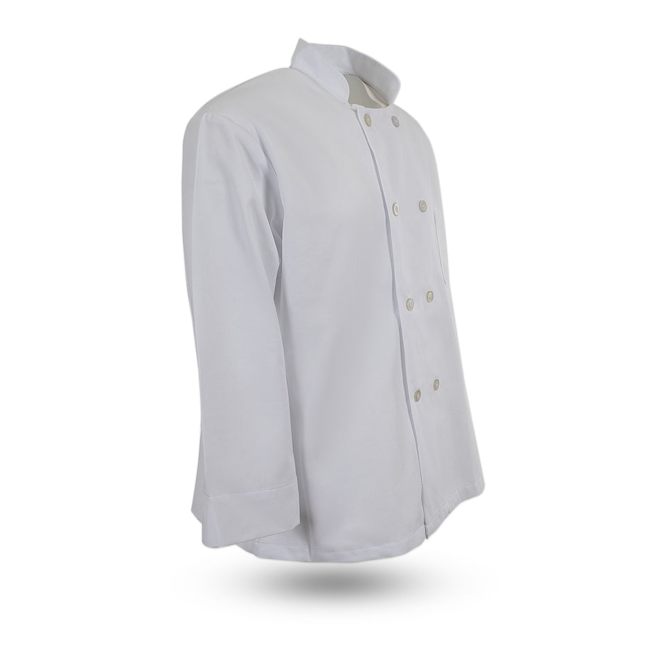 Full-Sleeve Basic Plastic Button Chef Coat, No Arm Pocket, C108