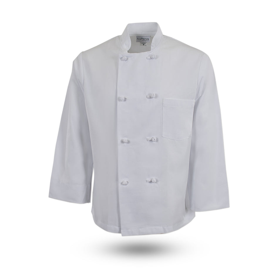 Full-Sleeve Basic Knot Button Chef Coat, No Arm Pocket, C128