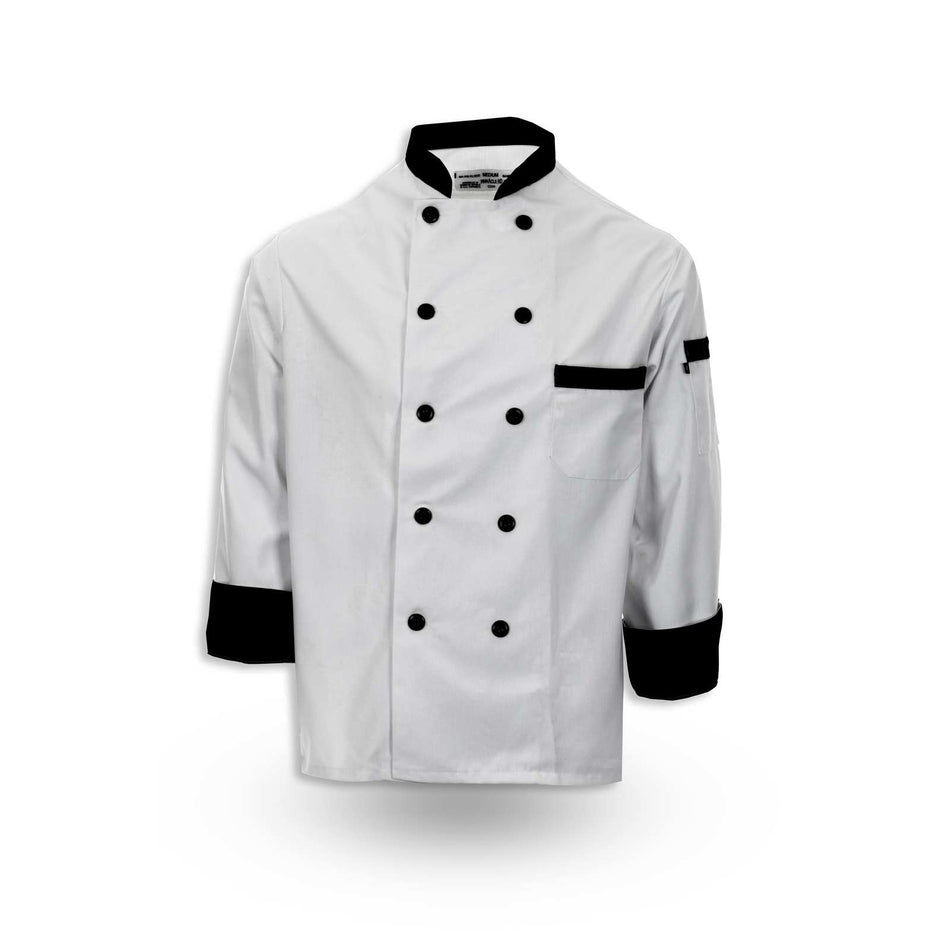 Full-Sleeve Black Trim Chef Coat - Polyester