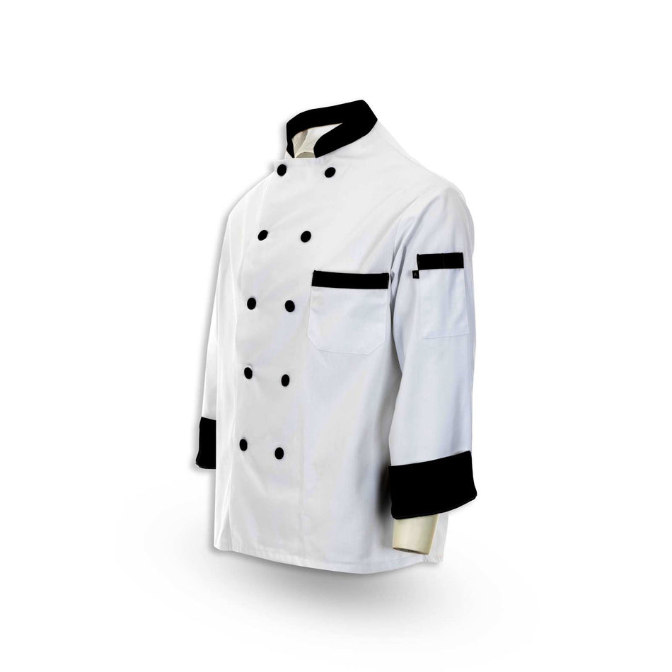 Full-Sleeve Black Trim Chef Coat - Polyester