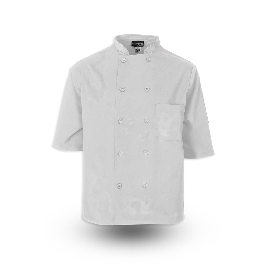 Short-Sleeve Plastic Button Chef Coat