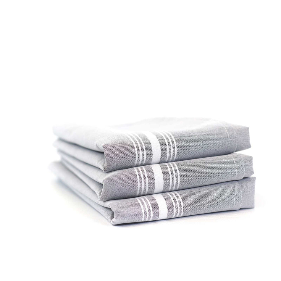 Chambray Bistro Napkins, 18x22, Solid Chambray with White Stripes - Sold by the Dozen