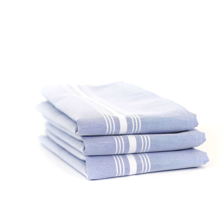 Chambray Bistro Napkins, 18x22, Solid Chambray with White Stripes - Sold by the Dozen