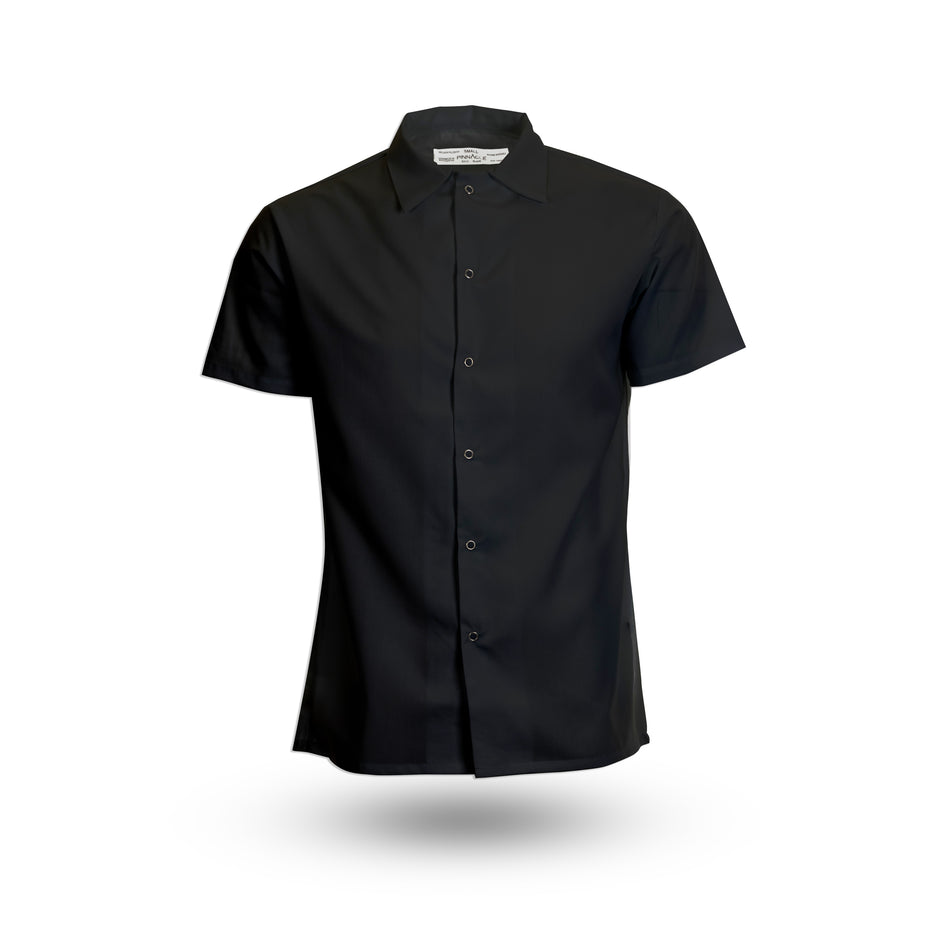 S315 Black Cook Shirt, Spun Poly, No Pocket, grippers
